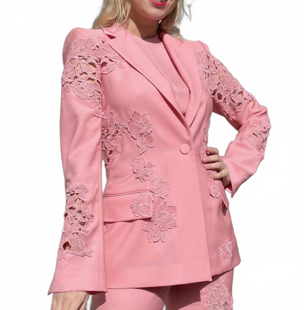 NEW OSCAR DE LA RENTA floral guipure inset blazer in coral